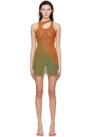 Orange & Green Recycled Polyester Mini Dress | SSENSE