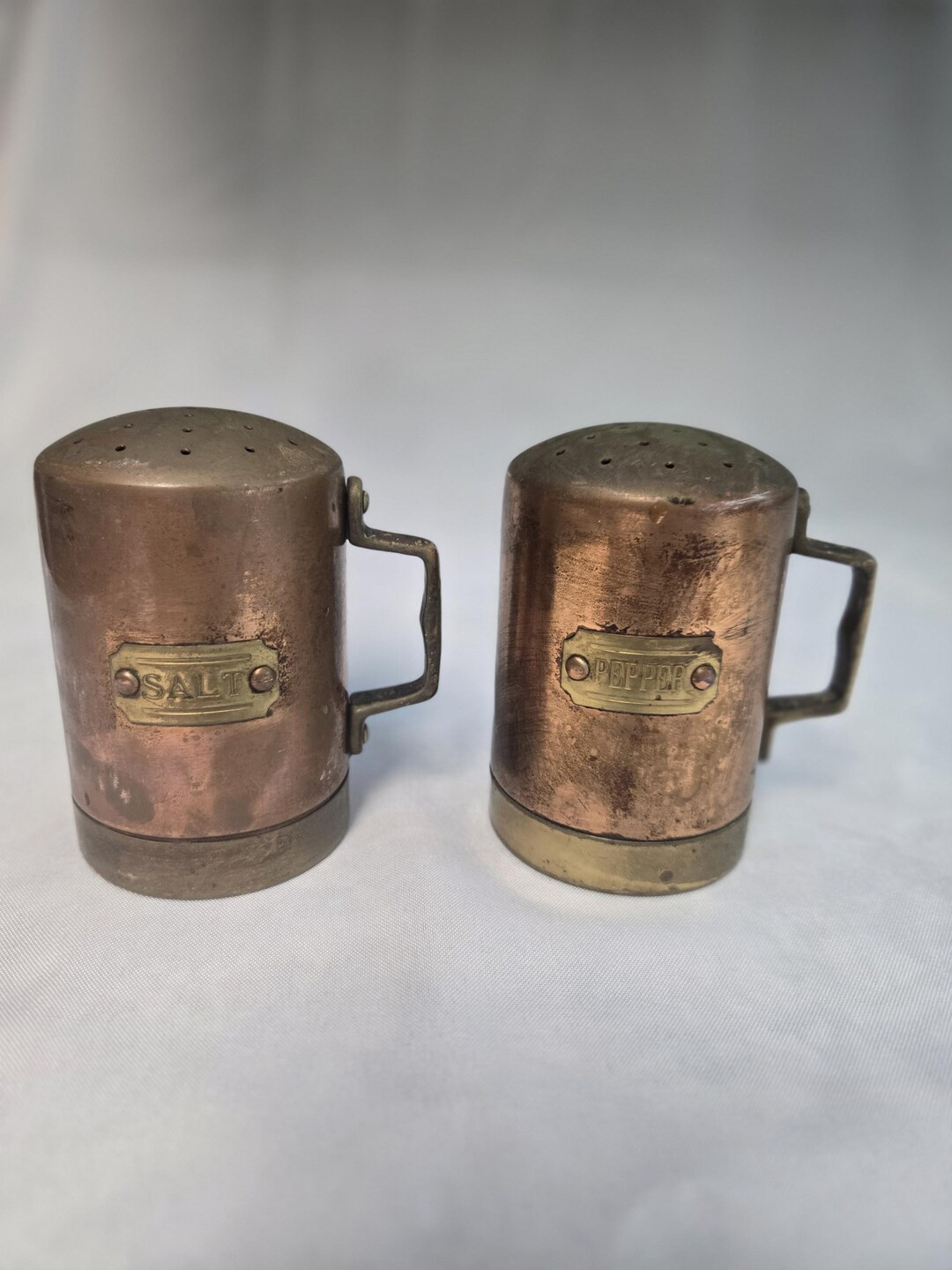 Vintage Copper and Brass Salt and Pepper Shakers - Etsy | Etsy (US)
