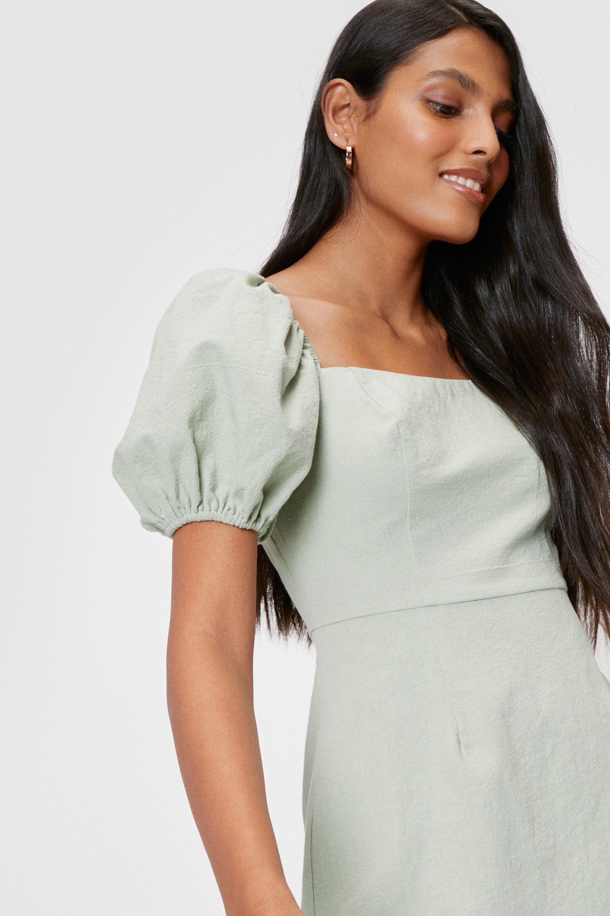 Puff Sleeve Linen Look Mini Dress | Nasty Gal (US)