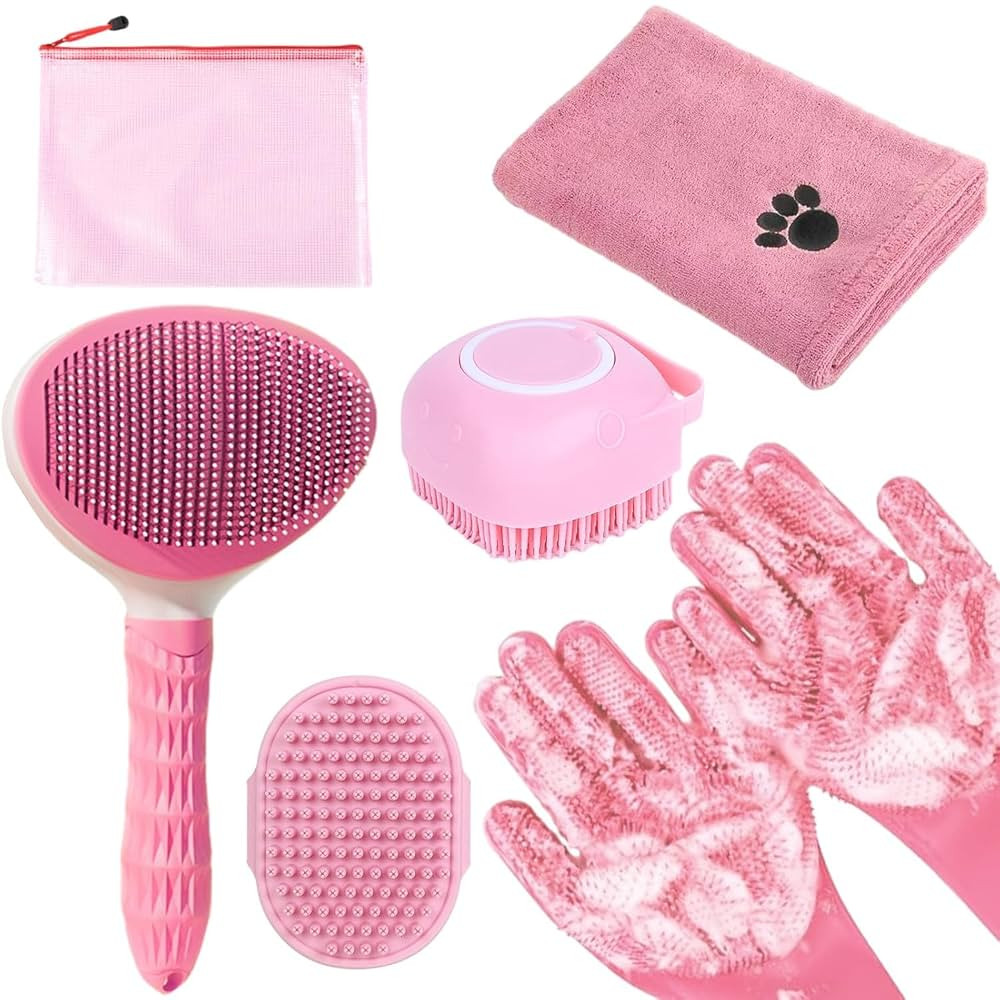 Bath Grooming Kit for Pets - Hair Brush Set with Towel, Washing Gloves, and Shampoo Scrubber Brus... | Amazon (US)