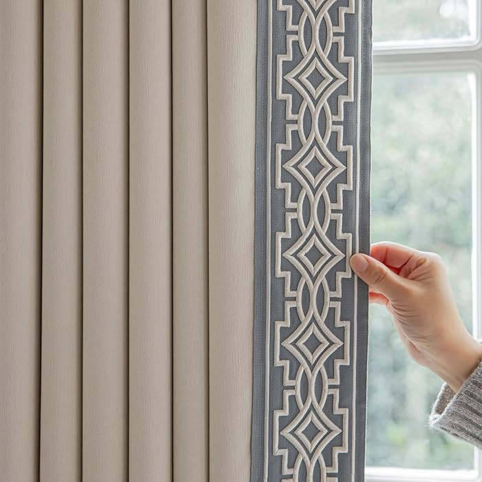 Ivory Cream Curtains with Tape Trim, Pinch Pleat, Blackout, Lined Curtains with Easy Installation... | Amazon (US)