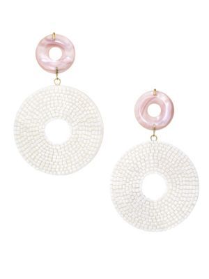 Soleil 18K Goldplated Pink Mother-Of-Pearl Beaded Disc Drop Earrings | Saks Fifth Avenue