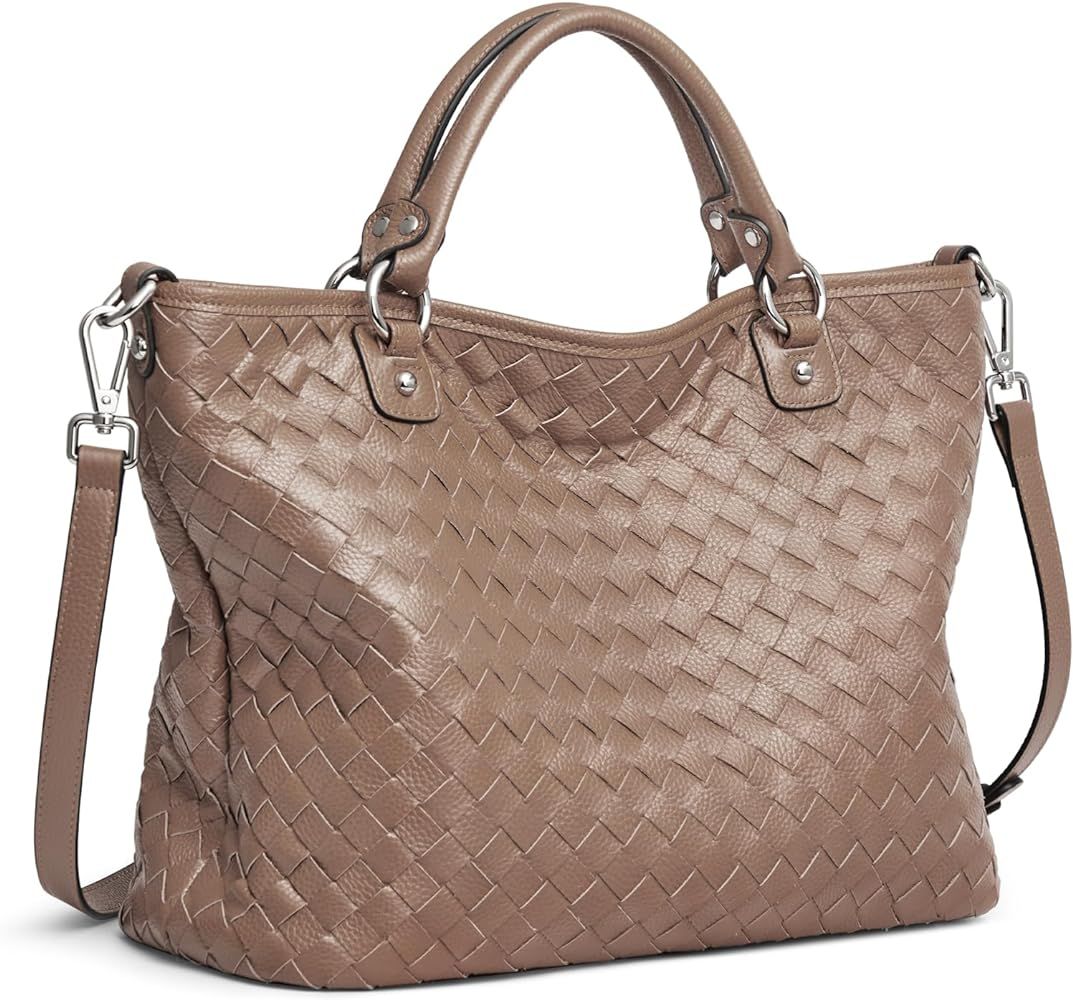 Kattee Woven Bag for Women, Genuine Leather Tote Bag Large Handbag and Purse Retro Handmade Shoul... | Amazon (US)