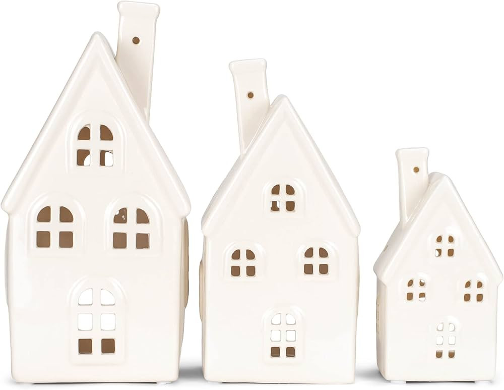 RAZ Imports 2022 Cozy Christmas 8.25" White Ceramic House, Set of 3 | Amazon (US)