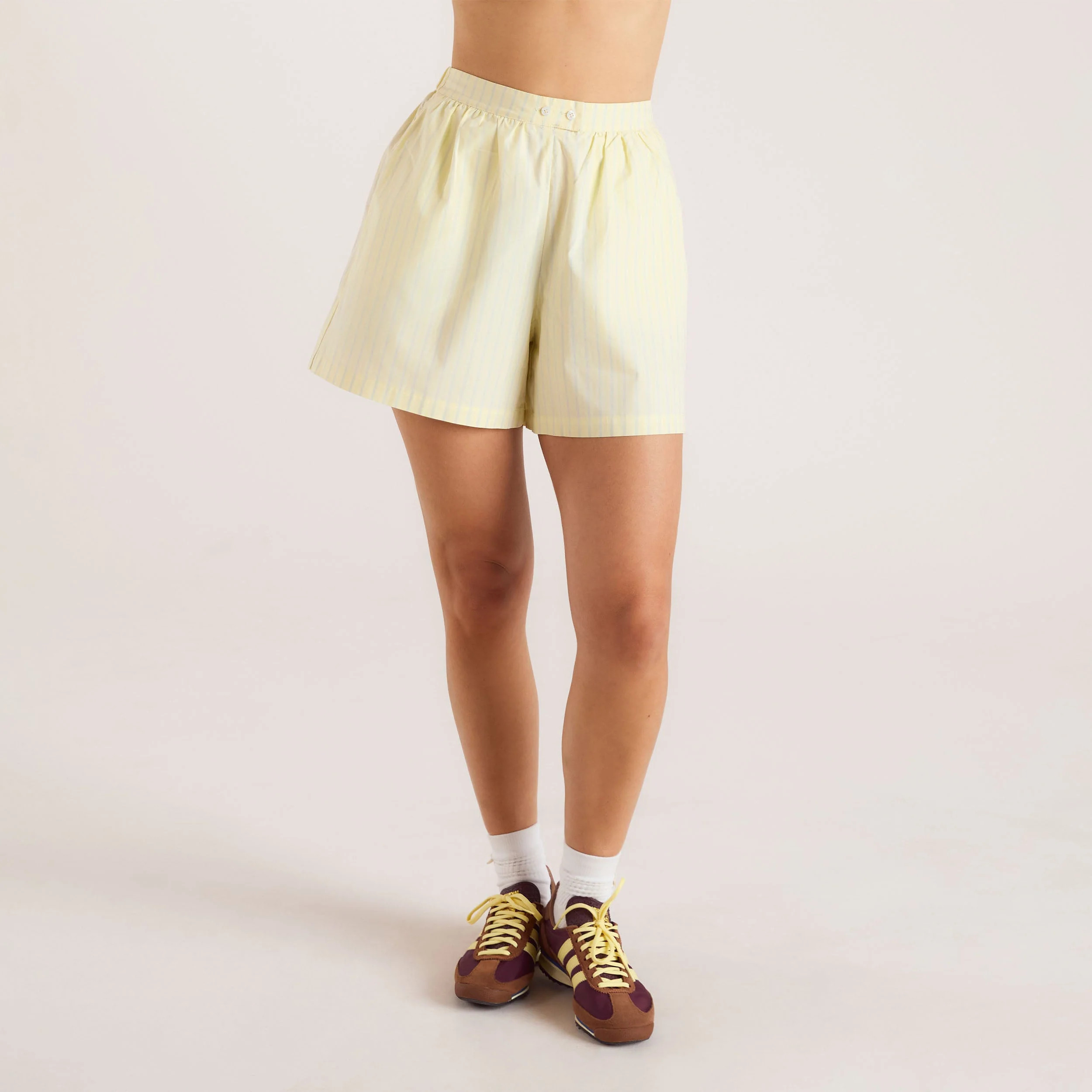 Striped Cotton Shorts - Yellow | Lounge UK