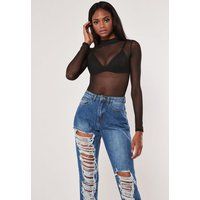 Black Mesh High Neck Bodysuit | Missguided (US & CA)