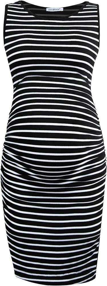 Smallshow Women's Sleeveless Maternity Dress Ruched Pregnancy Clothes | Amazon (US)
