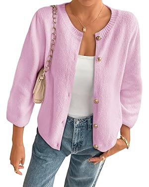 Cicy Bell Womens 3/4 Puff Sleeve Cardigan Sweater Fall Trendy Casual Button Up Loose Fit Cropped ... | Amazon (US)
