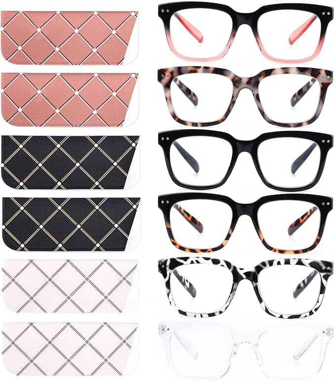 6 Pack Fashion Reading Glasses for Women Men Blue Light Blocking Oversized Square Readers with Sp... | Amazon (US)