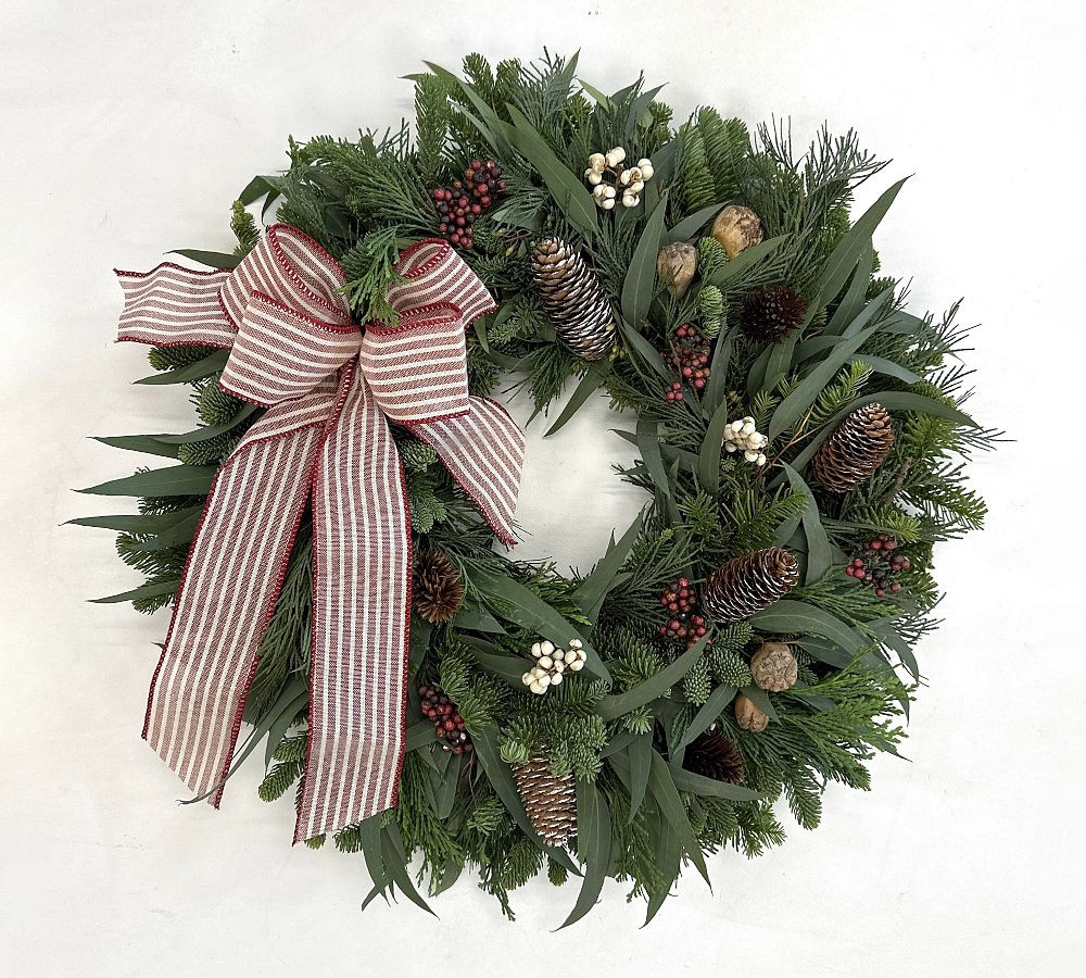 Fresh Christmas Bow Wreath &amp; Garland | Pottery Barn (US)