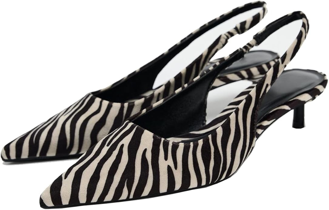 Fashion Leopard Print Slingback Pumps Shoes for Women Pointed Toe Kitten Heels | Amazon (US)