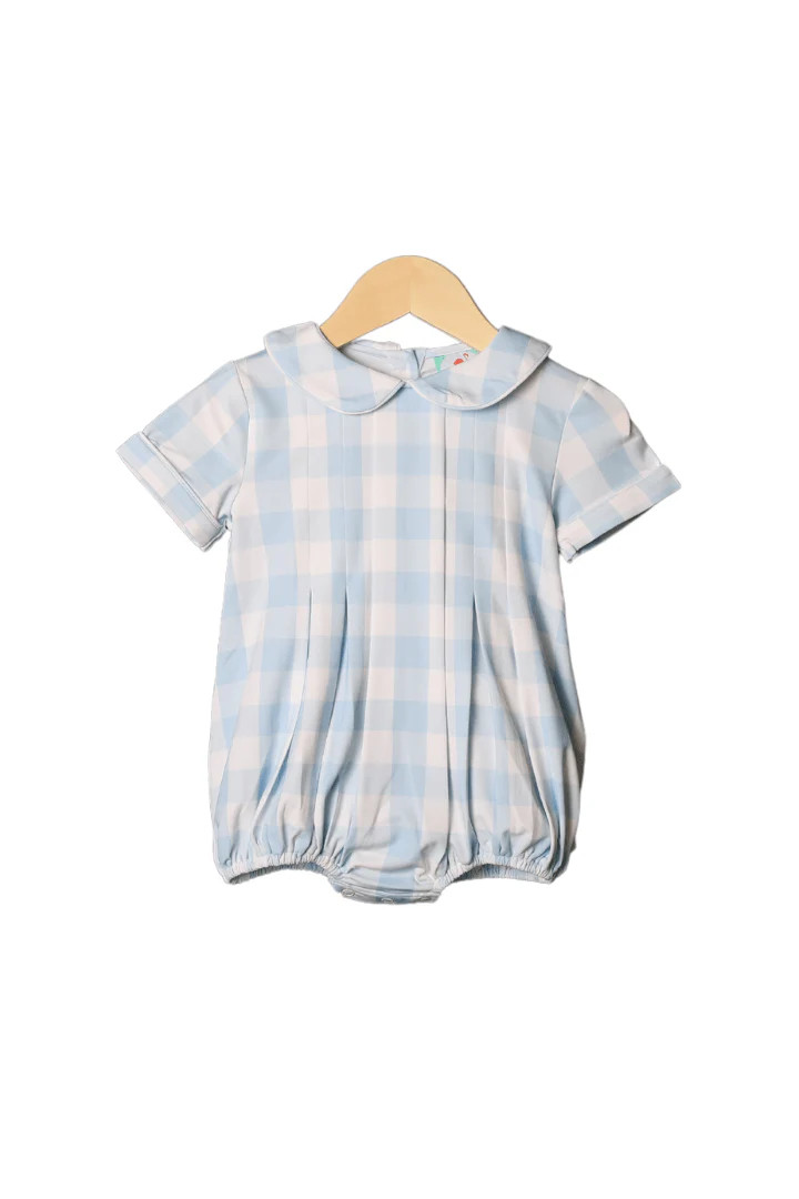 Blue Gingham Knit Bubble | The Smocked Flamingo
