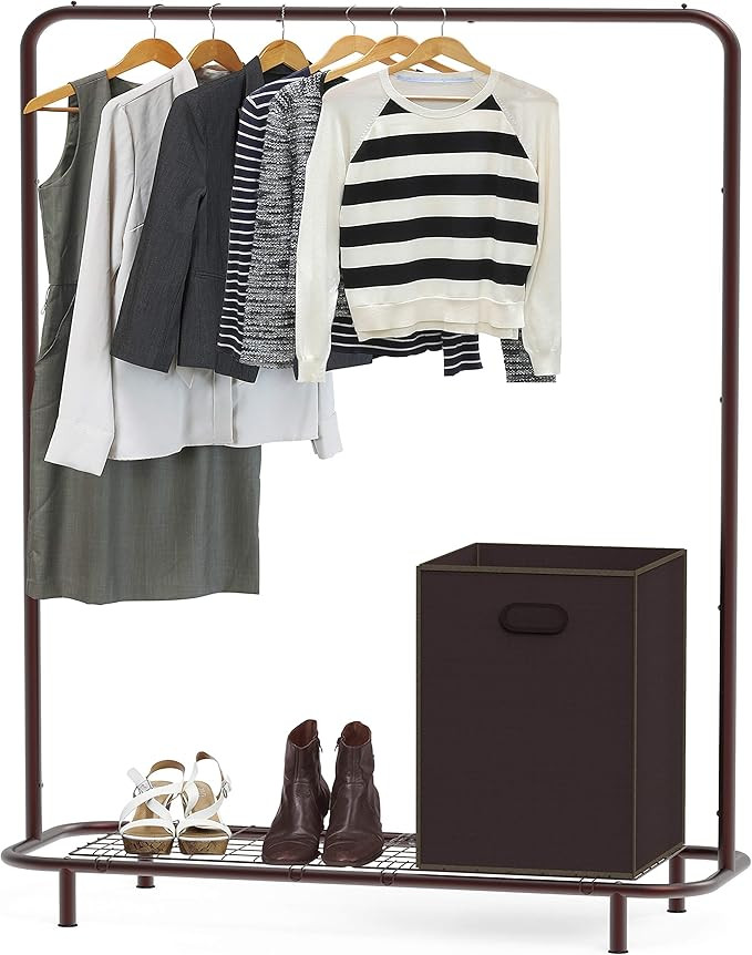 SimpleHouseware Industrial Pipe Clothing Garment Rack with Bottom Shelves, Bronze | Amazon (US)