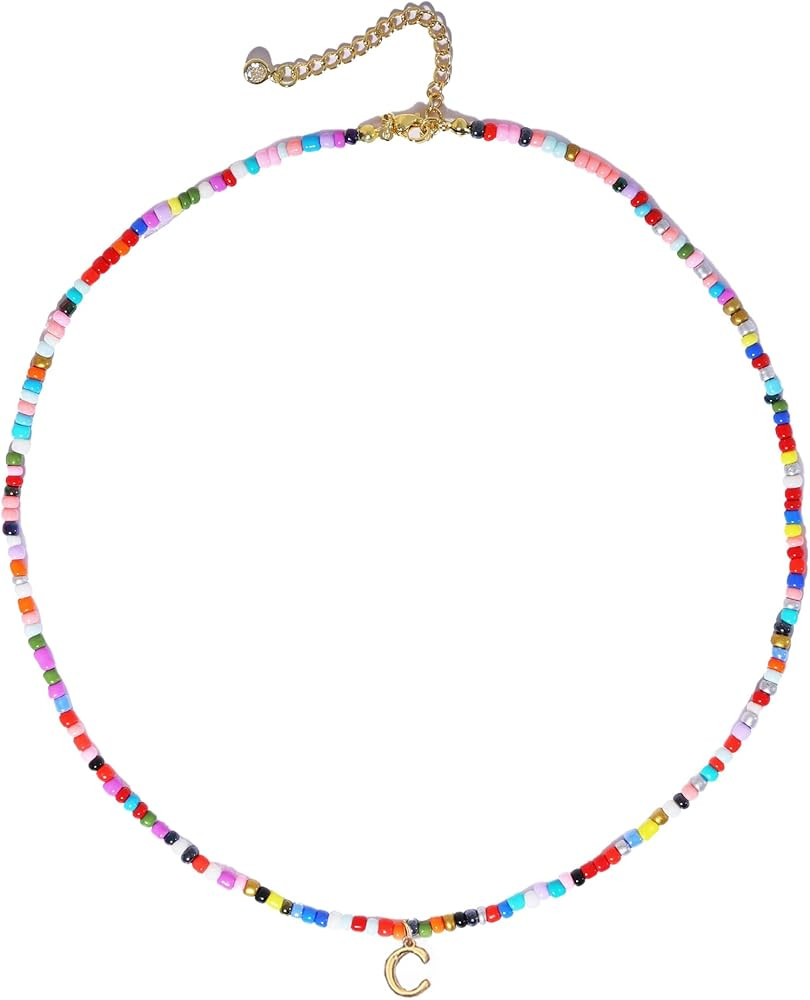 Colorful Initial Necklaces for Women, 14k Gold Plated Summer Initial Necklace Cute Beach Letter N... | Amazon (US)