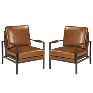 Home Square 2 Piece Faux Leather Accent Chair Set in Brown | Cymax