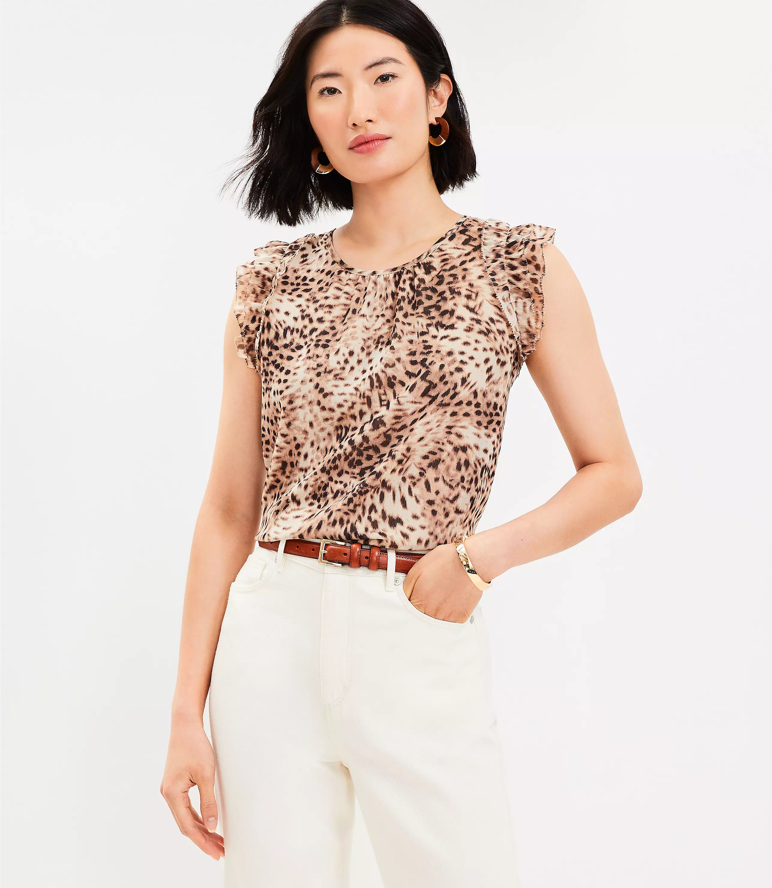 Animal Print Ruffle Sleeve Top | LOFT