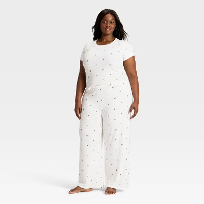 Women's Pointelle Short Sleeve Shirt and Pants Pajama Set - Auden™ Cream 1X | Target