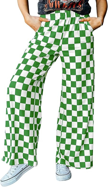 IWOLLENCE Women's Casual Loose Checkered Wide Leg Pants High Waist Straight Lounge Y2K Gingham Tr... | Amazon (US)