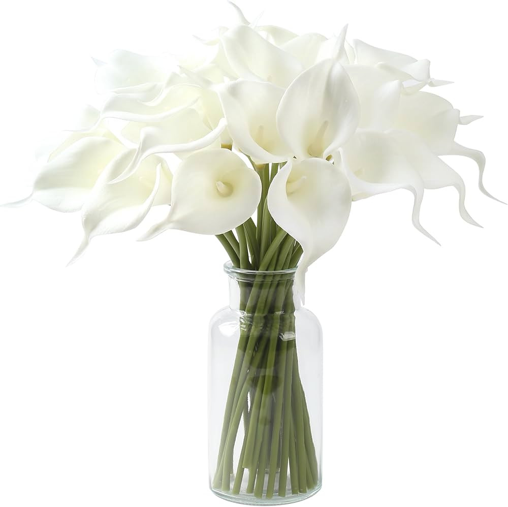 SITUMEIZI 24 PCS White Fake Flowers Artificial Calla Lily Silk Flowers Real Touch for Home Kitche... | Amazon (US)