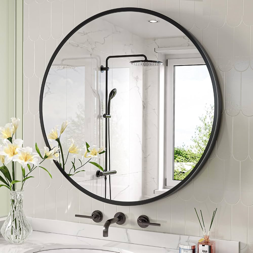 Brightify Black Round Bathroom Mirror 30 inch, Circle Black Bathroom Mirror for Wall, Metal Frame... | Amazon (US)
