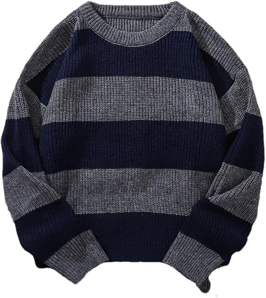 Men's Casual Loose Crew Neck Striped Versatile Pullover Sweaters | Amazon (US)