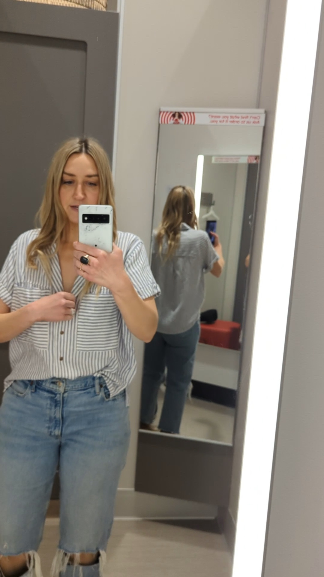 Target spring try on! I am wearing a size Medium in this top & it fits loose enough to wear how I like it! Such a cute piece for spring & summer time with jeans or shorts. Such a steal for $20!

#LTKSeasonal #LTKstyletip #LTKfit