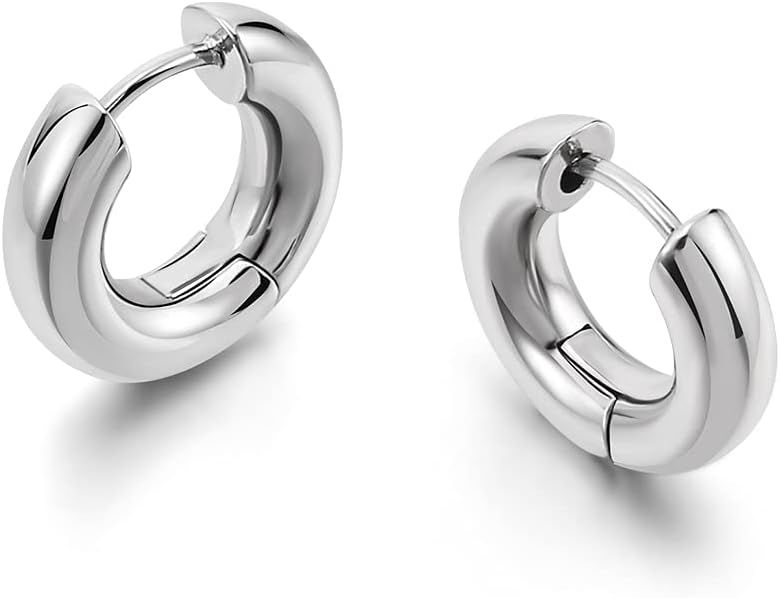 FAMARINE Small Chunky Thick Hoop Earrings for Women Girls Gold Hoops Huggie Earrings for Men Gift... | Amazon (US)