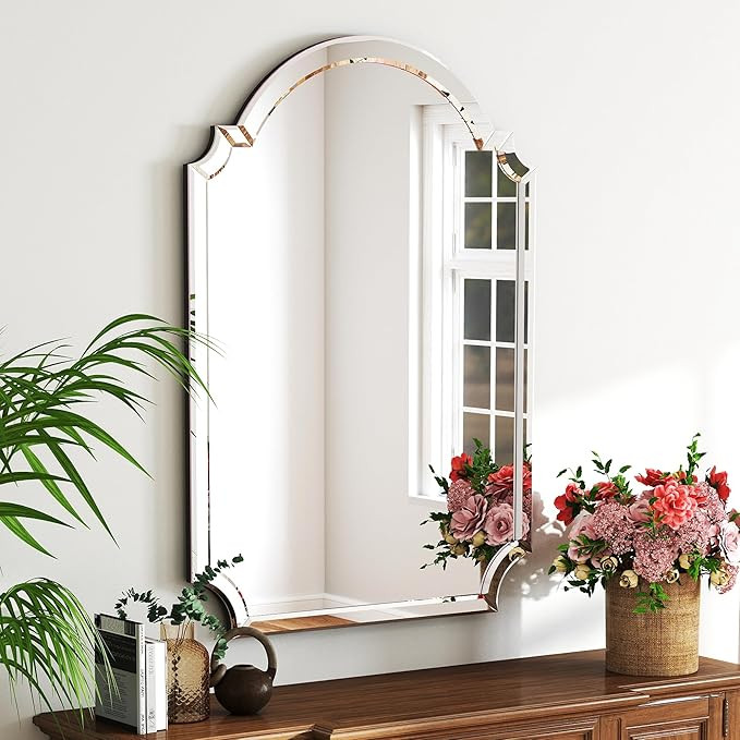 Chende Large Arched Wall Mirror, 22" X 34" Bathroom Mirror with Glass Beveled Edge, Modern Wall D... | Amazon (US)