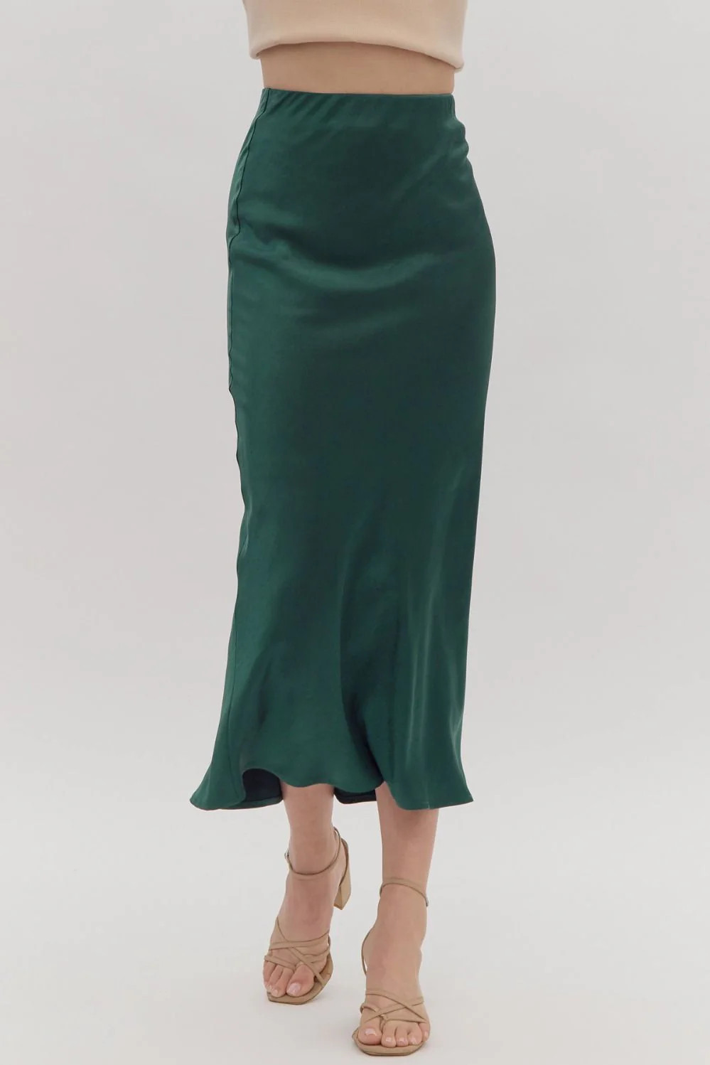 SATIN HIGH WAISTED MAXI SKIRT - HUNTER GREEN S | Simply Carolina