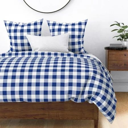 Gingham Check Blue And White Savoy Cobalt Willow Sateen Duvet Cover by Roostery | Walmart (US)
