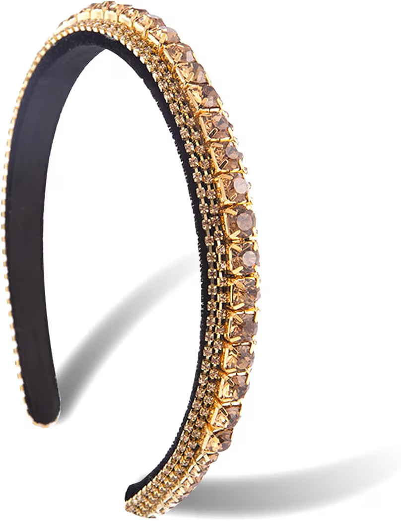 NIIIYTYB Jeweled Headband Embellished Coffee Rhinestone Headbands for Women Fancy Gold Sequin Bli... | Amazon (US)