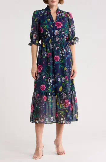 Eliza J Floral Ruffle Collar Midi Dress | Nordstromrack | Nordstrom Rack