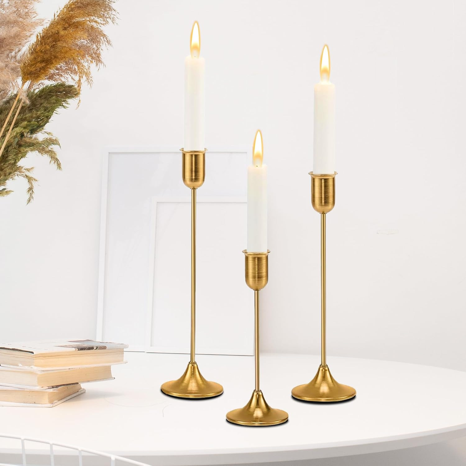 Brass Gold Candle Holder - 3 PCS Taper Candlestick Holders - Vintage Candle Stick Holders - Moder... | Amazon (US)