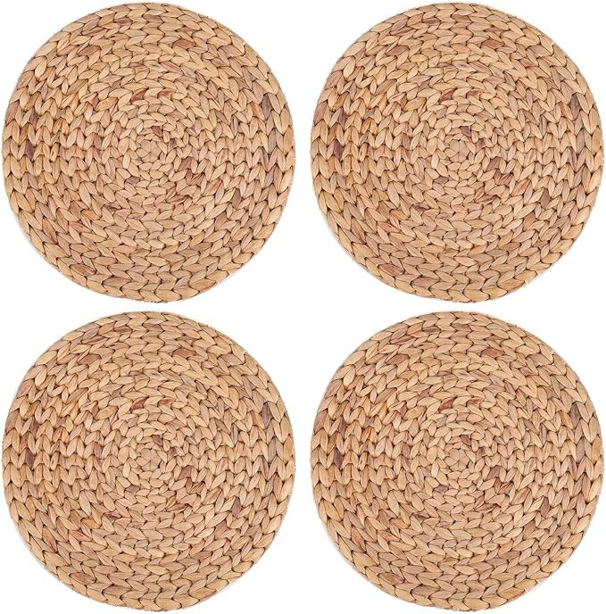 Yesland 4 Pack 11.8'' Rattan Tablemats and Woven Placemats - Natural Round Braided Water Hyacinth... | Amazon (US)