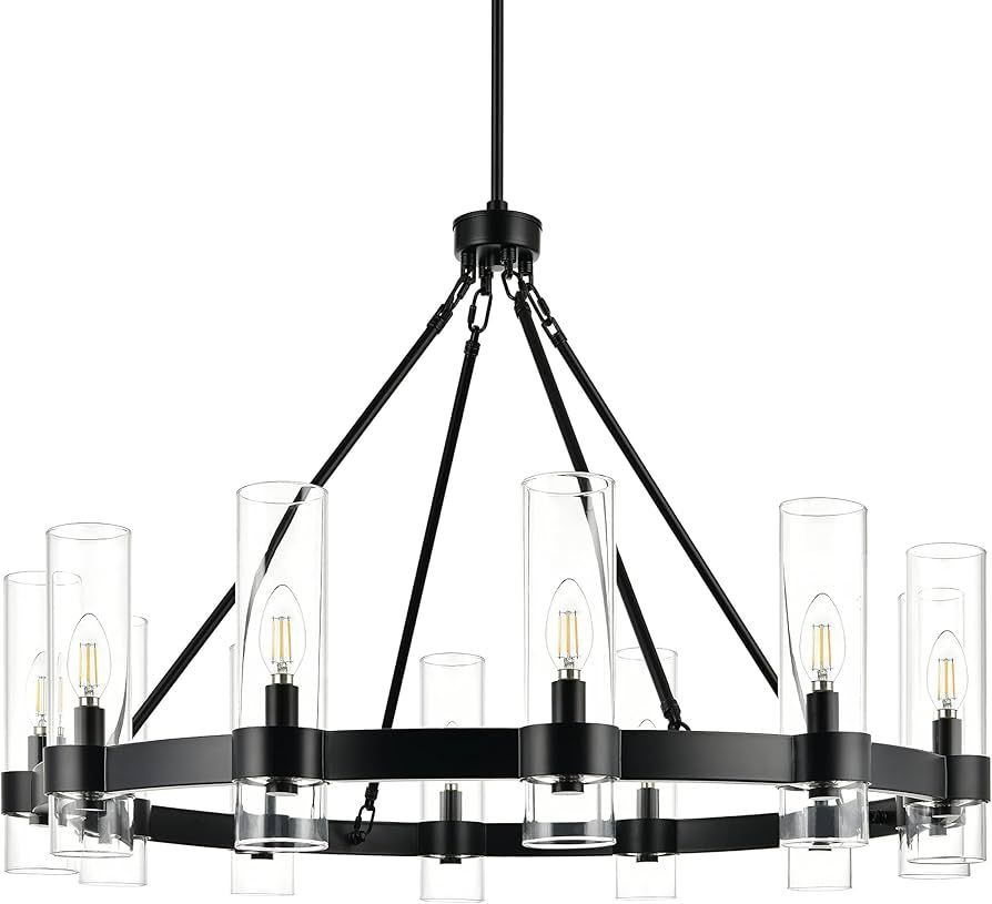 Linea di Liara Teramo Matte Black Chandelier Dining Room Light Fixture Large Wagon Wheel Chandeli... | Amazon (US)