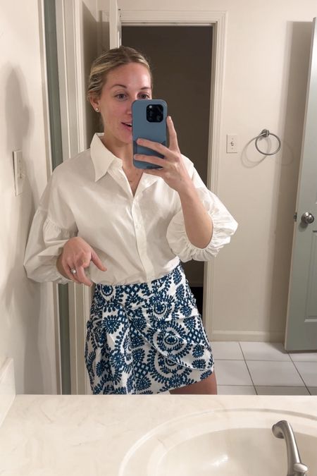 Vacation outfit on lock!! This Amazon skirt looks like Farm Rio 💙 in the small skirt and small in white puff sleeve button down. Both under $30 👏 

#LTKtravel #LTKstyletip #LTKfindsunder50