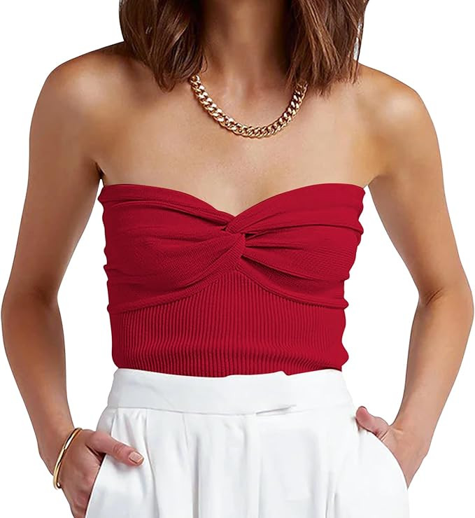 ANRABESS Tube Top for Women Summer Strapless Bandeau Knit Twist Knot Corset Crop Basic Tank Top 2... | Amazon (US)