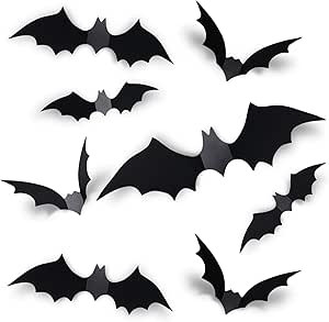 Coogam 60PCS Halloween Bats Decoration, 4 Different Sizes Realistic PVC Black 3D Scary Bat Sticke... | Amazon (US)