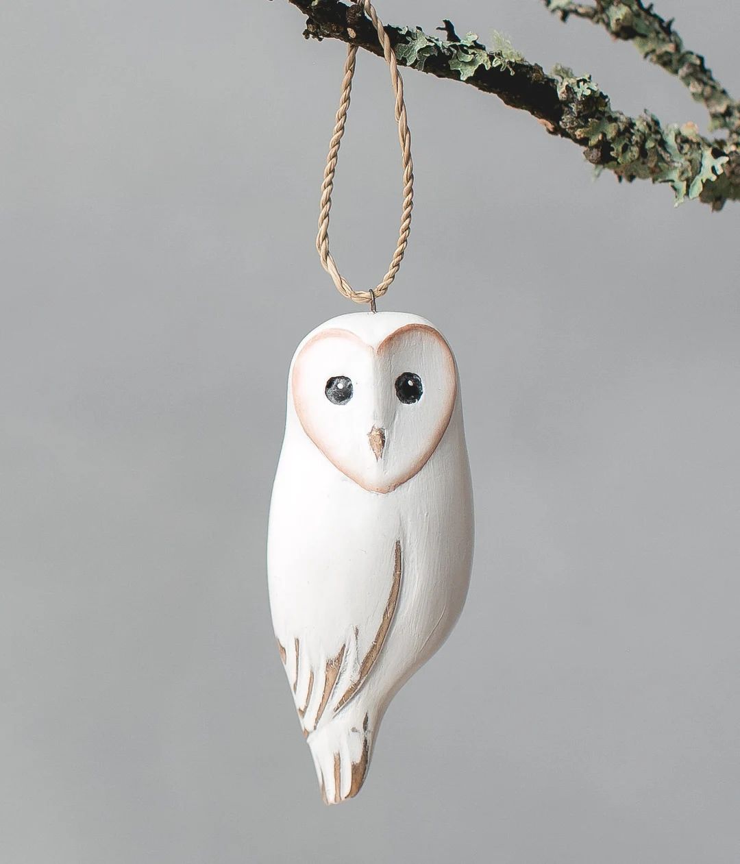 Barn Owl Ornament Hand Carved Wooden Birds - Etsy | Etsy (US)