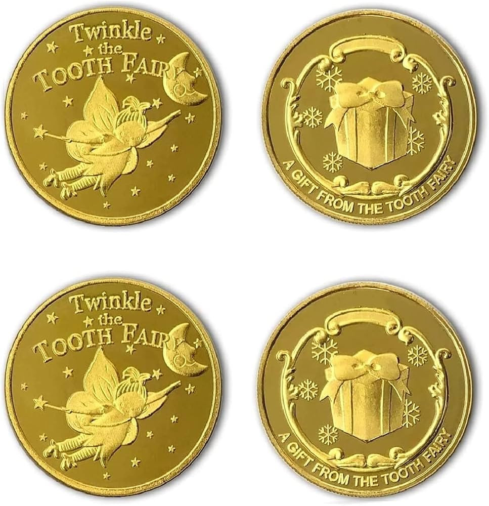 SPRMUD 4 PCS Tooth Fairy Coins Tooth Fairy Golden Coin Experience for Lost Tooth Kids | Amazon (US)