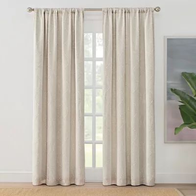 Brookstone® Zoey Rod Pocket 100% Blackout Embroidered Window Curtain Panel | Bed Bath & Beyond | Bed Bath & Beyond