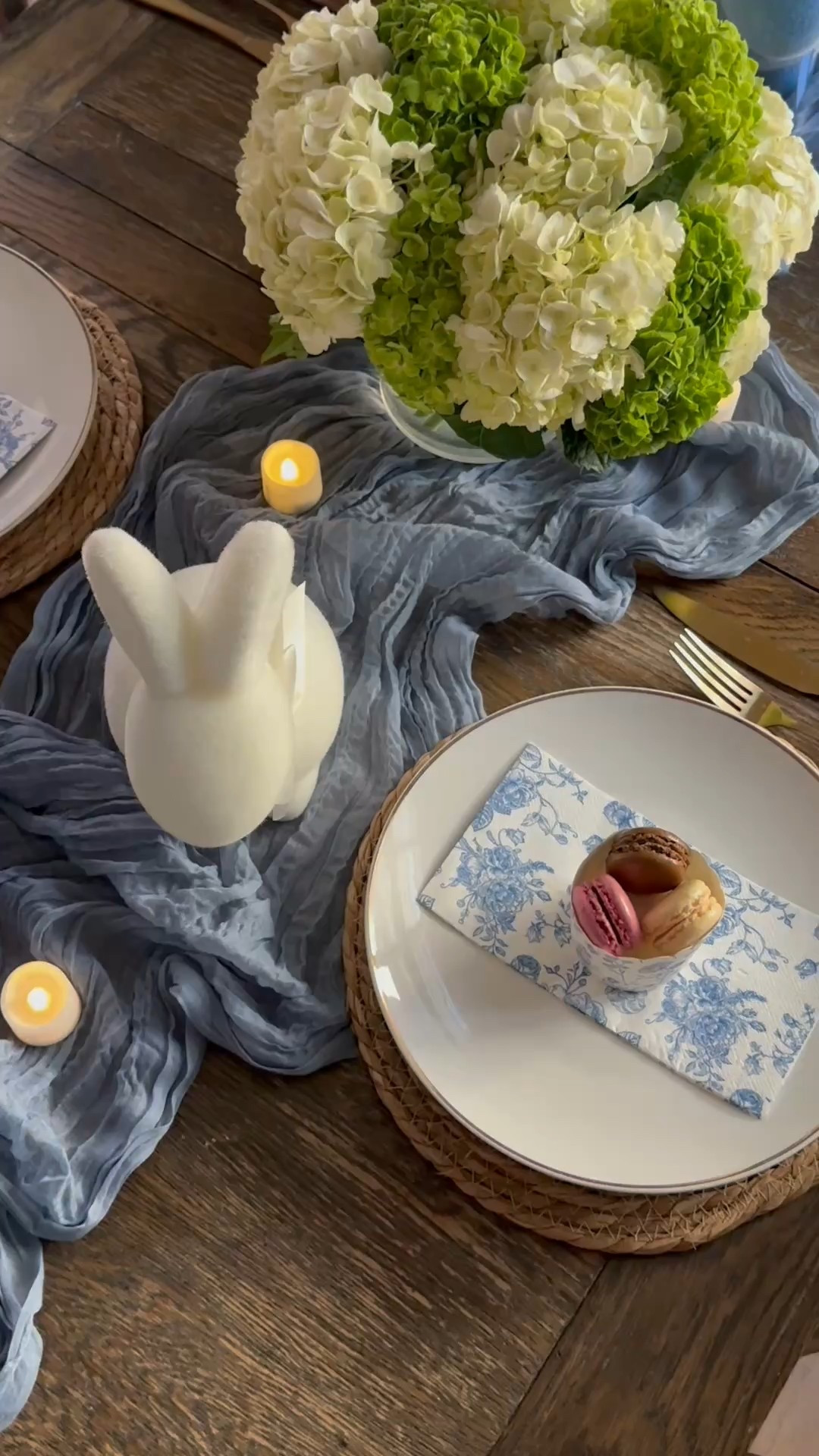 LOVING blues and white for Spring! 🌿
I kept this tablescape simple. The cheesecloth runner adds a bit of dimension and the flickering tea lights are an easy elevated touch. The flocked bunnies are everywhere and they are so fun for the table, mantle, or even a porch! 



#LTKWatchNow #LTKSeasonal #LTKHome