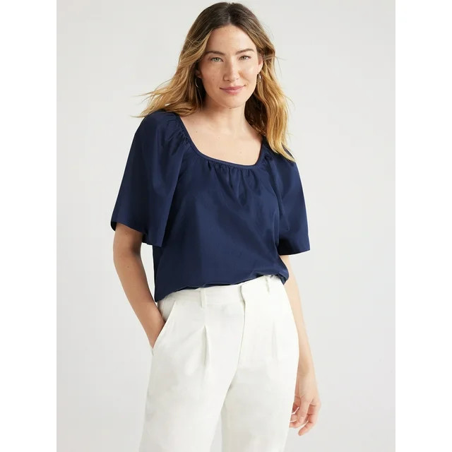 Free Assembly Women’s Square Neck Top with Short Sleeves, Sizes XS-XXL | Walmart (US)