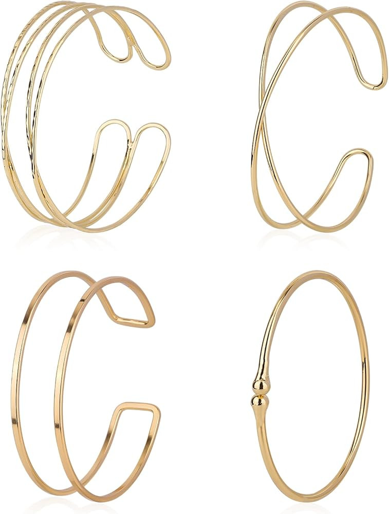 4pcs Arm Cuff Jewelry Set, Golden Adjustable Arm Band Bracelet Bangle Minimalist Classical Coil A... | Amazon (US)