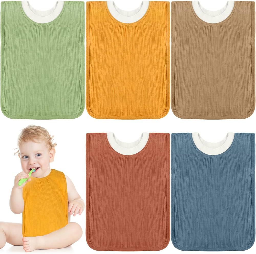 Large Muslin Pullover Baby Bibs Full Coverage Toddler Slip on Absorbent Bib Waterproof Toddler To... | Amazon (US)