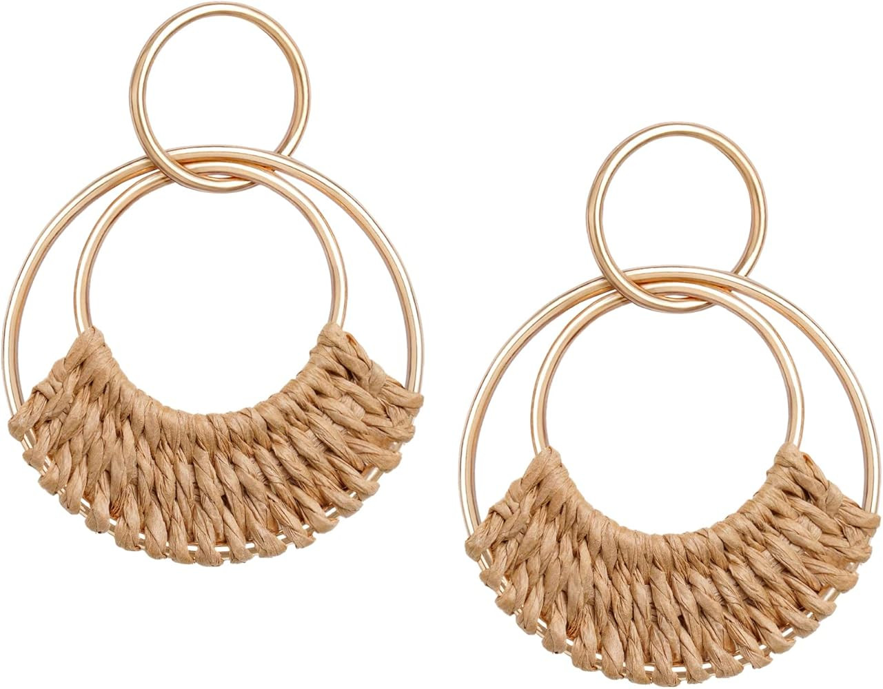 Raffia Hoop Earrings for Women Fun Boho Summer Beach Earrings Lightweight Handmade Straw Wicker R... | Amazon (US)