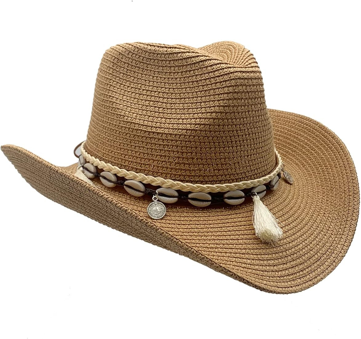 Western Straw Cowboy Hat for Women Beach Sun Hat for Men Wide Brim Fedora Hat Cowgirl Hats Summer... | Amazon (US)