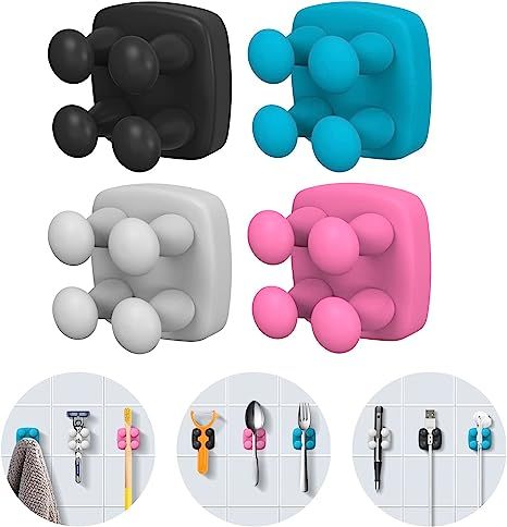 PUKOKAL 4 Pcs Adhesive Hooks Holders Dorm Room Essentials for Hanging Item, Silicone Toothbrush R... | Amazon (US)