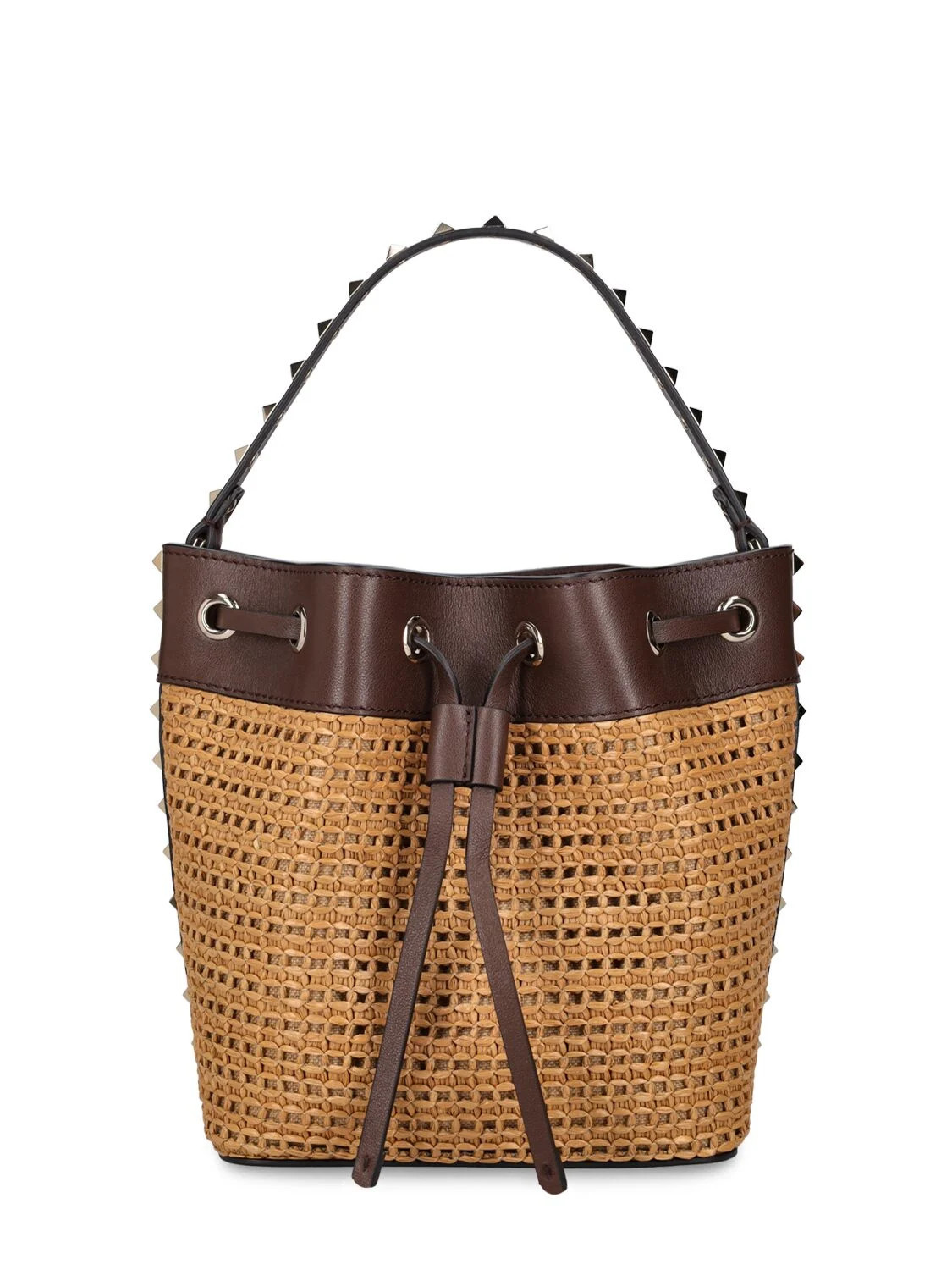 Rockstud Raffia Effect Bucket Bag | Luisaviaroma