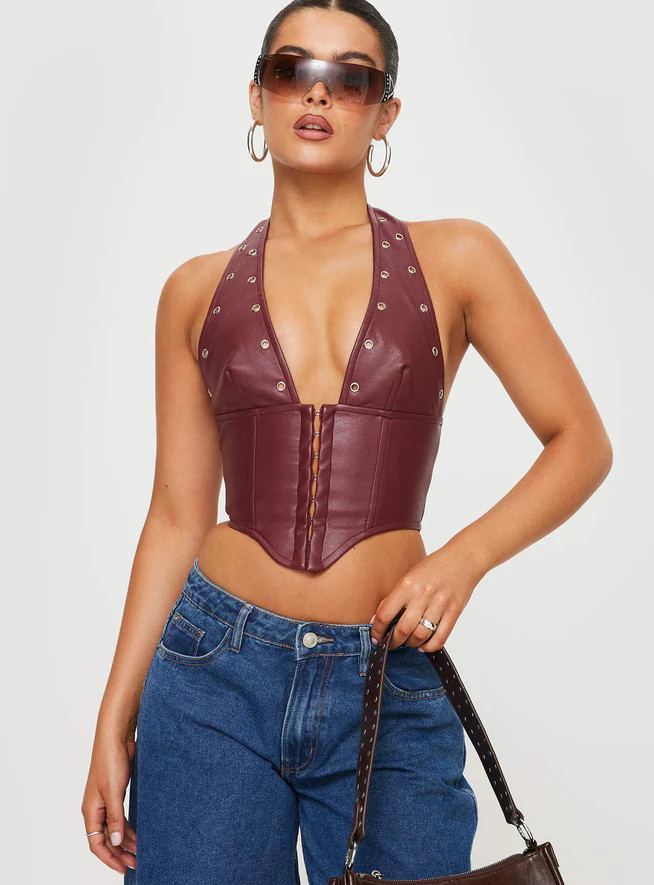 Palladia PU Jordy Corset Burgundy | Princess Polly US